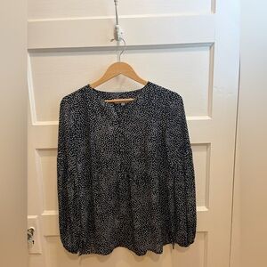 LOFT XS Black White Dot Women's Top I Business Casual I Long Sleeve Work Top